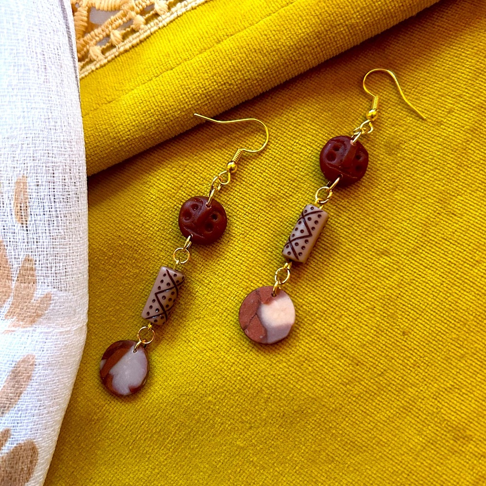 Folk Face & Tribal Bead Earrings